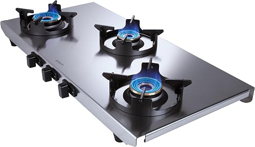 Elica 3 Burner 2mm Stainless Steel Gas Stove | INOX HD 3B 77