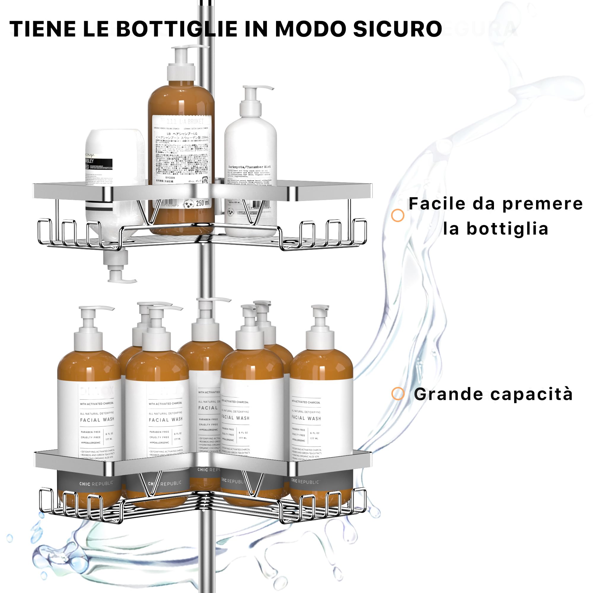 Kegii Telescopico Mensola Doccia - Mensola Bagno Angolare Porta Shampoo Doccia Argento Portaoggetti Doccia Acciaio Inox