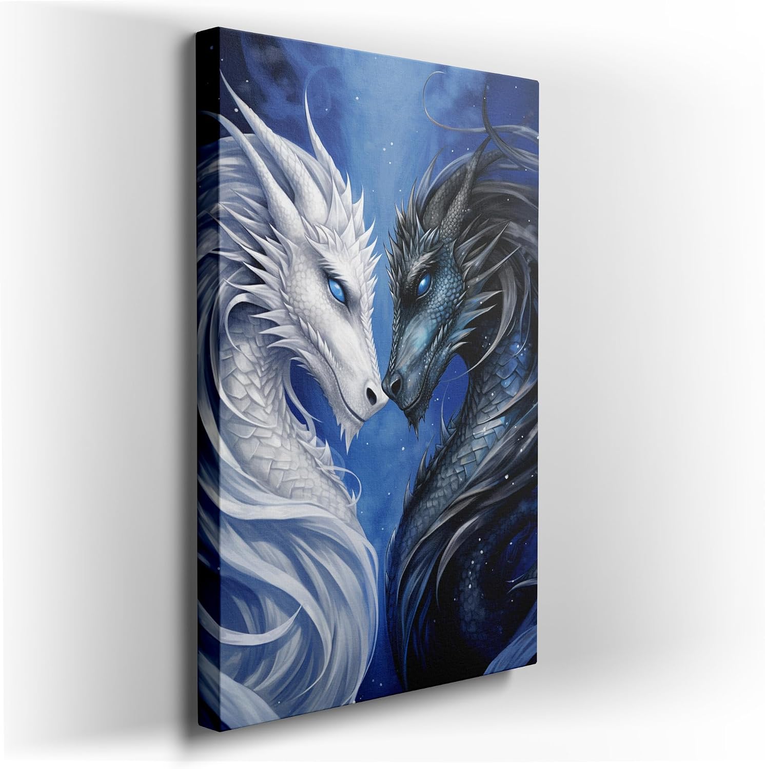 Canvas for Living room. Majesty in the Cosmos: A Duel of Dragons Amidst the Starry Expanse, 27 x 18 inch Canvas Wall Art - Modern Home Decor - 69x46 cm (27x18 inch)