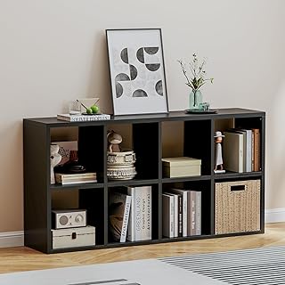 Metal 8 Cube Storage Organizer, Black Short Bookshelf with Storage, 2 Tier Cube Storage Shelf, Small Horizontal Bookcase, TV Stand Display Shelf for Living Room, Office, Study, Easy Assembly