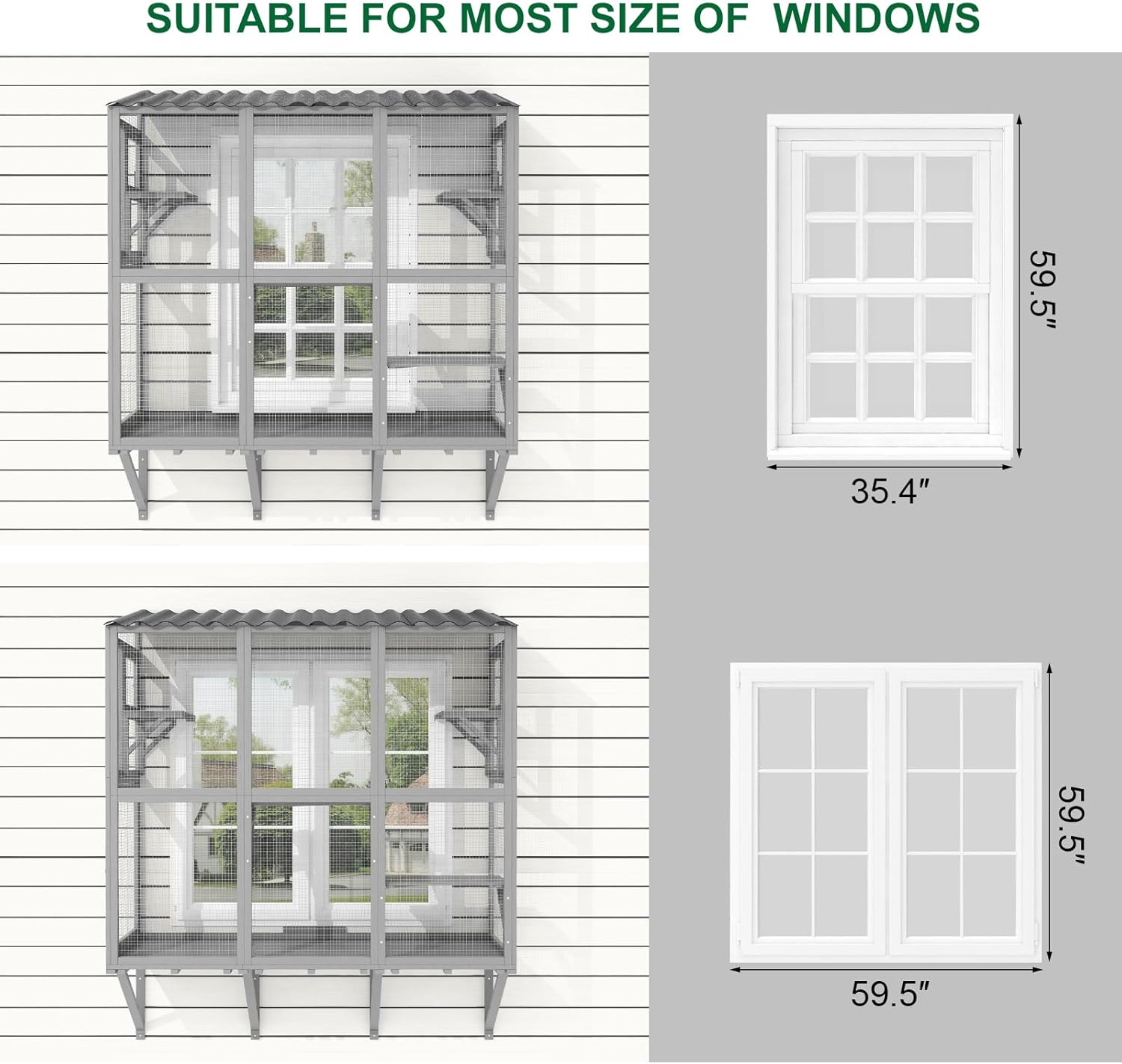 Window Box Enclosure, All-Weather Cat Catio for Multiple Indoor Cats, Wooden Window Catio with 4 Platforms & 3 Doors, Expandable Pet Perch House for Sunbathing
