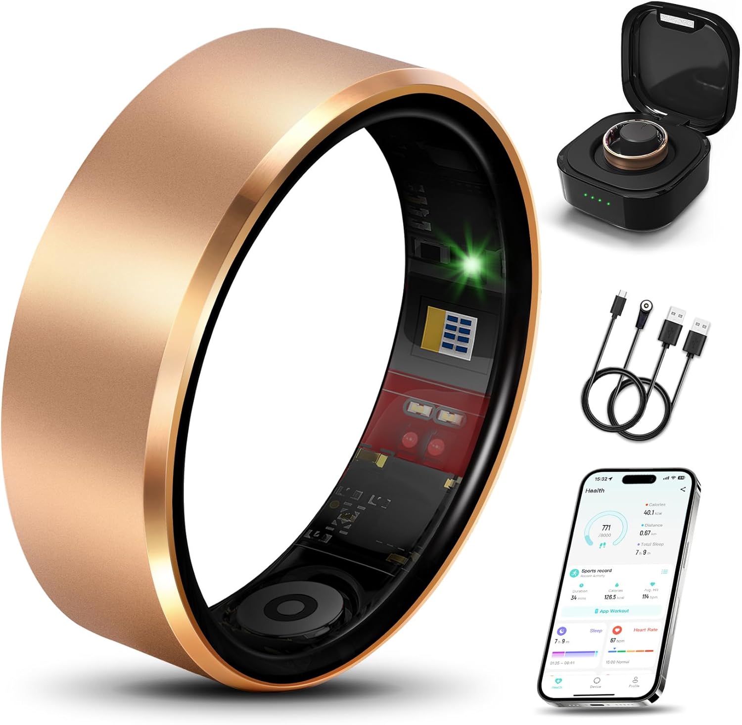Smart Health Ring 2.0 for Women Men, Slim Scratch & Fingerprint Resistant Design,Efficient Chip Fitness Tracker, Monitors Heart, Blood Oxygen & Pressure, Sleep, Steps, Waterproof, iOS & Android, RG10#