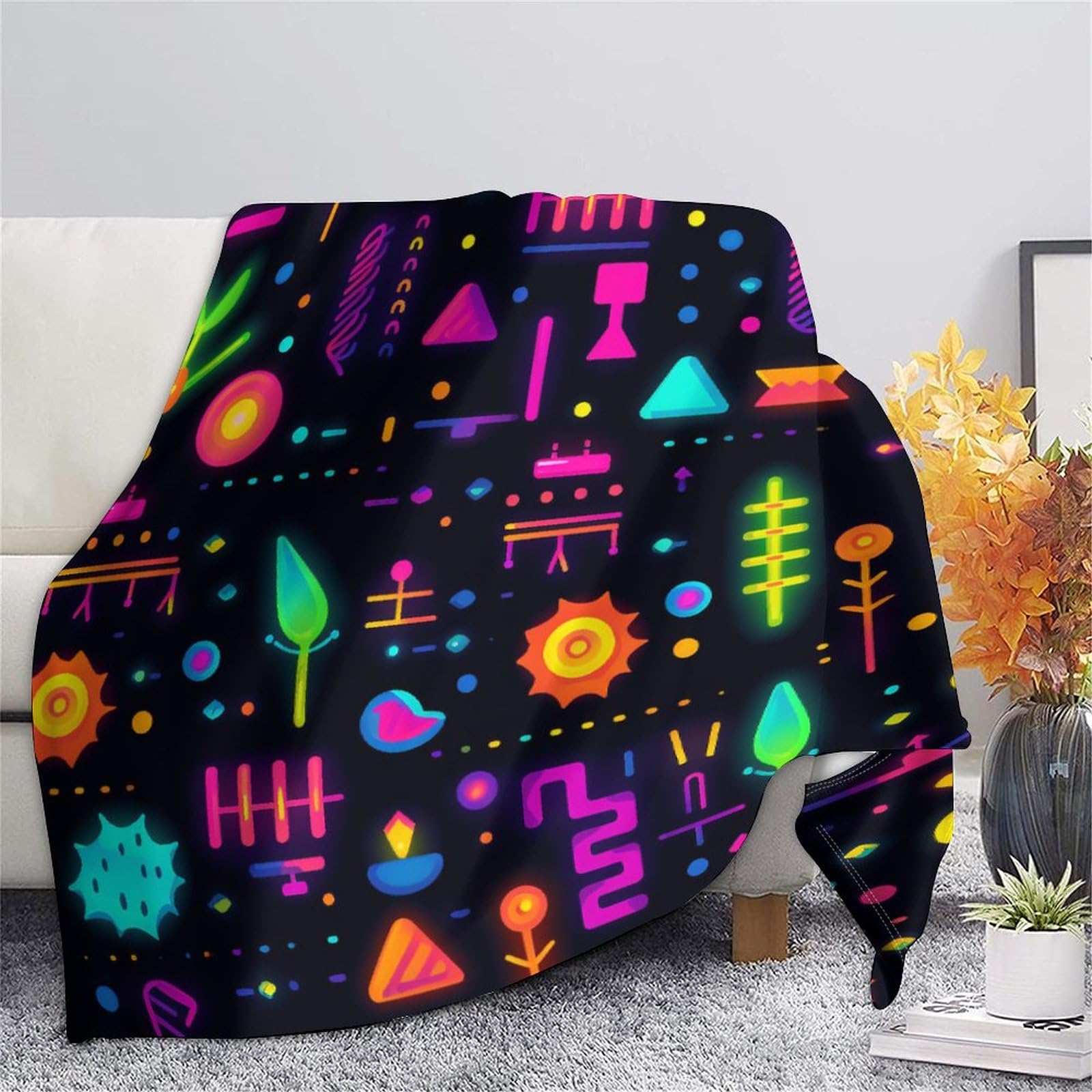 Luci al neon Coperta Di Flanella Stampa 3D Peluche Coperte Microfibra Caldo Morbida Per Bambini Adulti Coperta Termica ，per Divano Letto Tutte Le Stagioni 80x90inch(200x230cm)