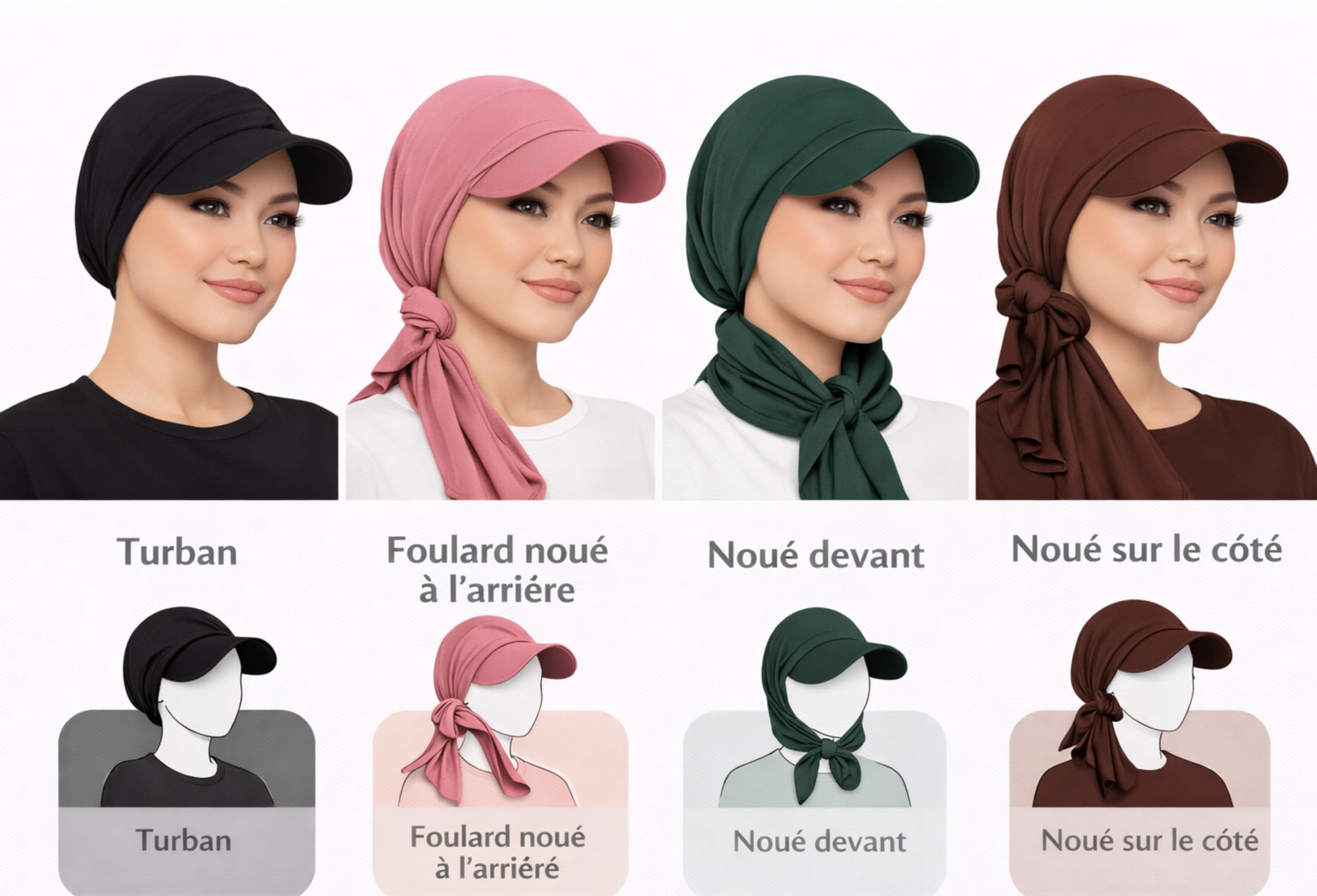 Hijab Casquette Femme Chocolat – Hijab à Visière et bonnet Intégrés Lisse – Foulard Long en Crêpe Premium – Voile Islamique Moderne Confortable – Style Sport Chic