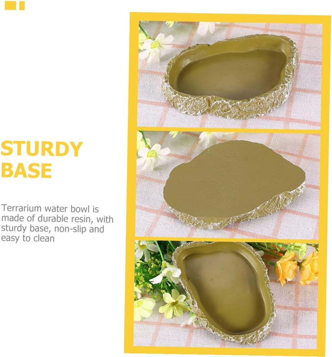 GLEAVI 3pcs Resin Reptile Water and Food Bowls Turtle Tortoise Snake Feeding Dish Terrarium Accessories for Lizards and Amphibians