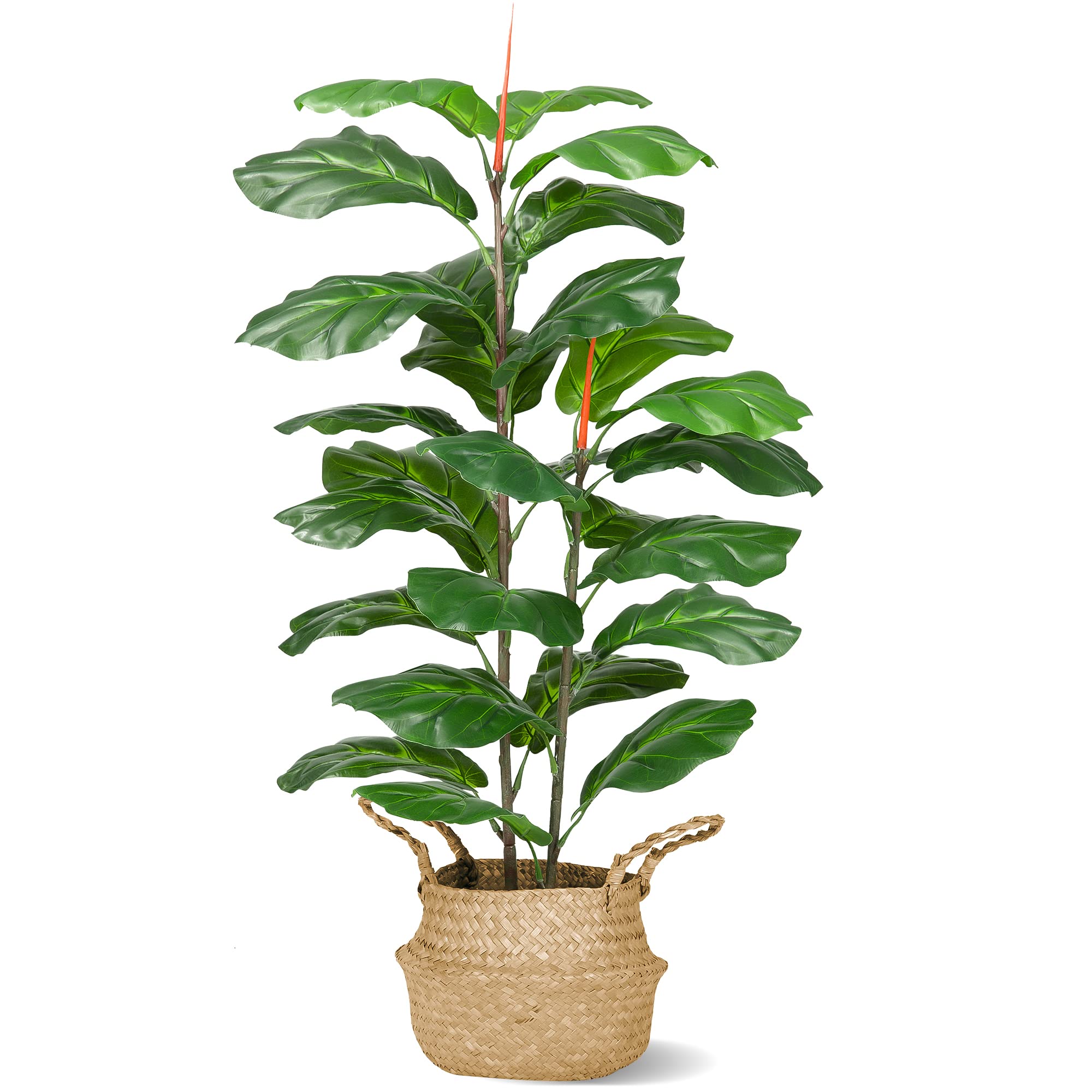Artificial Fiddle Leaf Fig Tree 39 inch, Faux Ficus Lyrata Plant in Pot with Woven Basket, Nearly Natural Artificial Fake Plant for Home Decor Indoor Outdoor Office Perfect Housewarming Gift