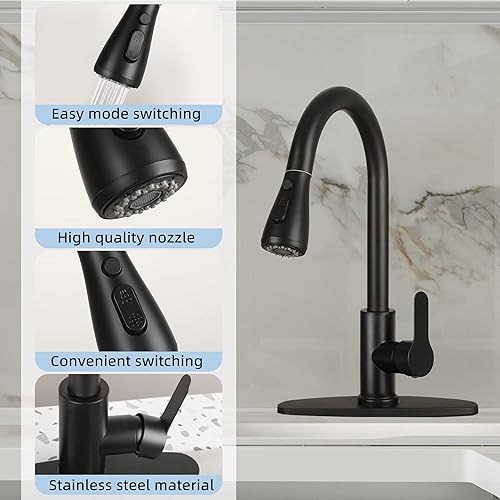 Miniatura 10 de CILAIXI Grifo de fregadero de cocina para utilidad, grifos de cocina modernos con rociador extraíble, grifo de níquel cepillado (3 agujeros