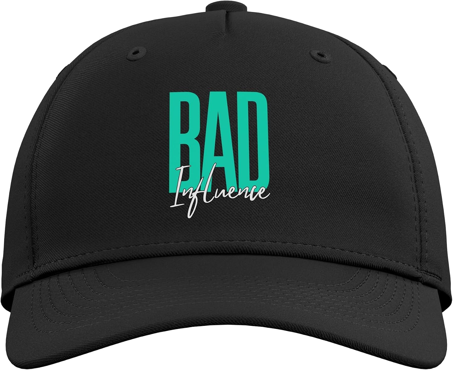 Mens Women Light Teal Aqua Bad Influence Graphic Adjustable Baseball Hat image 2