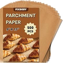 FIXBODY 200 PCS Unbleached Parchment Paper Sheets for Baking 9x13 Inches, Non-Stick and Non-Toxic Pre-cut Parchment Sheets for Oven, Cooking, Grilling, Air Fryer and Steaming - Fit for Half Sheet Pans