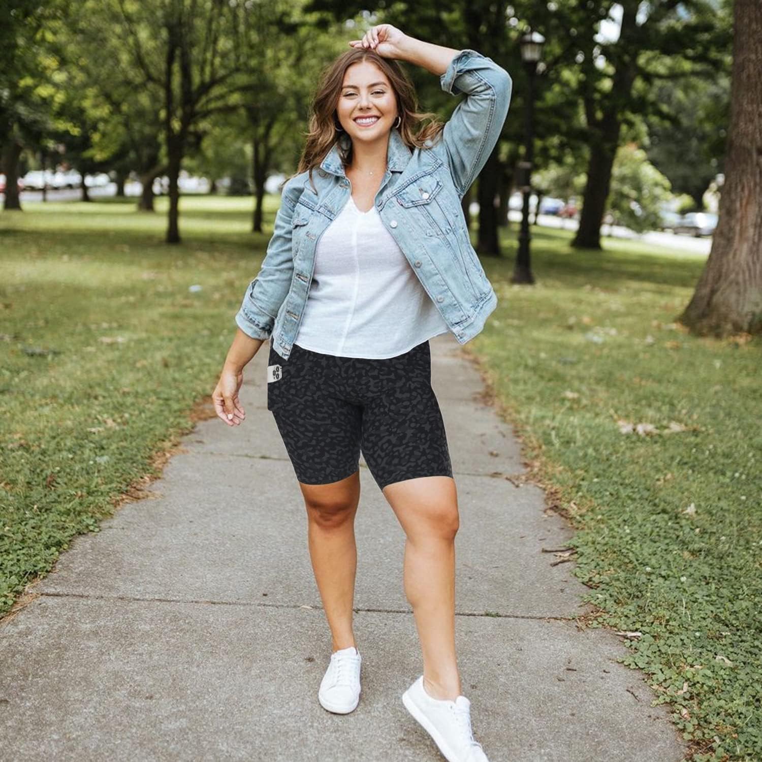 MOREFEEL Plus Size 8" Biker Shorts with Pockets for Women – High Waisted Tummy Control Black Yoga Shorts (XL-4XL) - Image 2