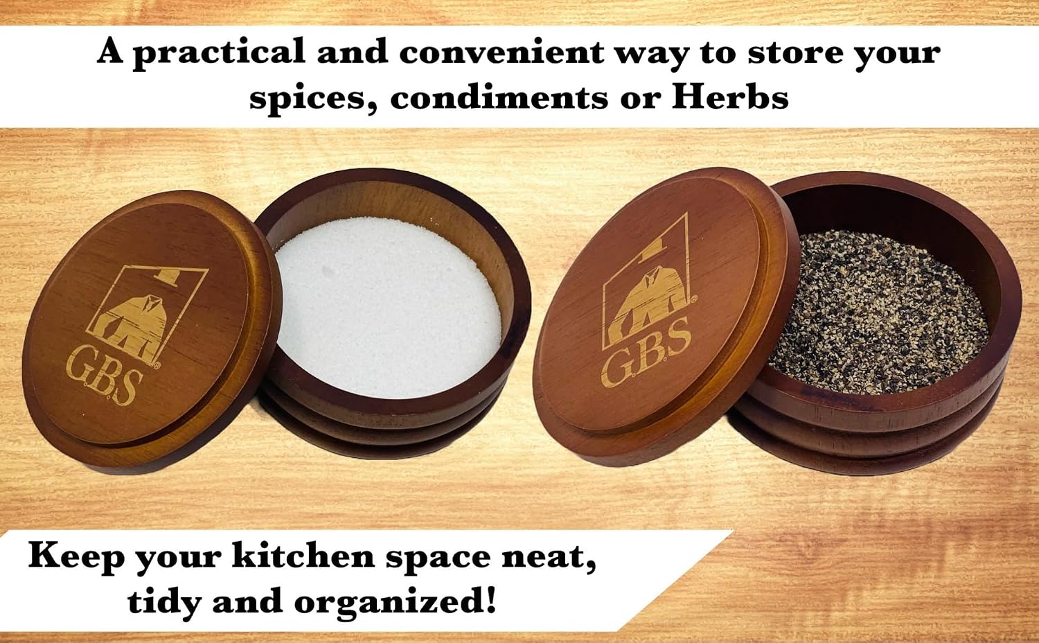G.B.S Wood Salt Cellar Bowl Box, Kitchen Table Salt Container Holder Cup with Lid to Store Pepper Spice Bath Salt Sea Salt Dried Herbs or Seasonings, 4oz