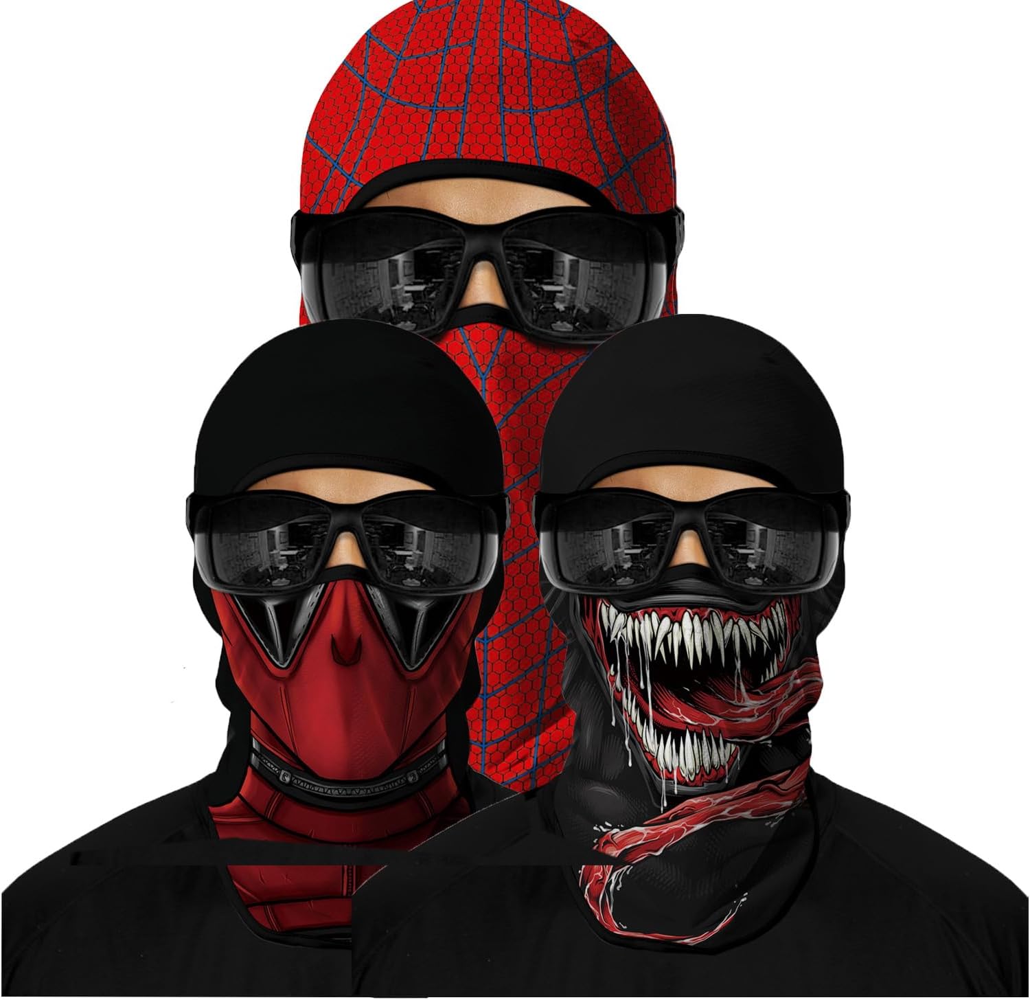 Red Plume 3PCS Balaclava Full Face Mask Ski Mask UV Protection Cover Motorcycle Full Face Mask for Men Women Outdoor Sports