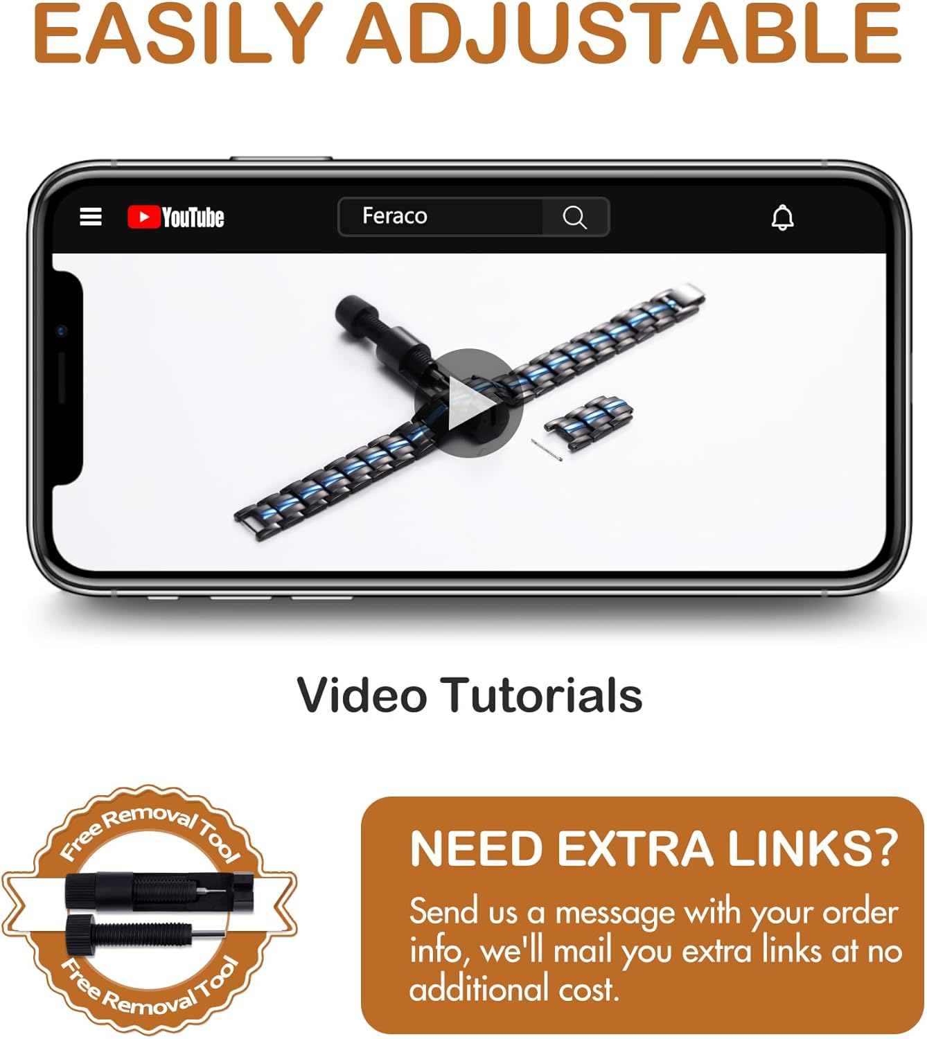 Feraco Magnetic Bracelet for Men Titanium Steel Magnetic Bracelet for Men with Double Row Magnets Adjustable (Black & Blue) - Image 4