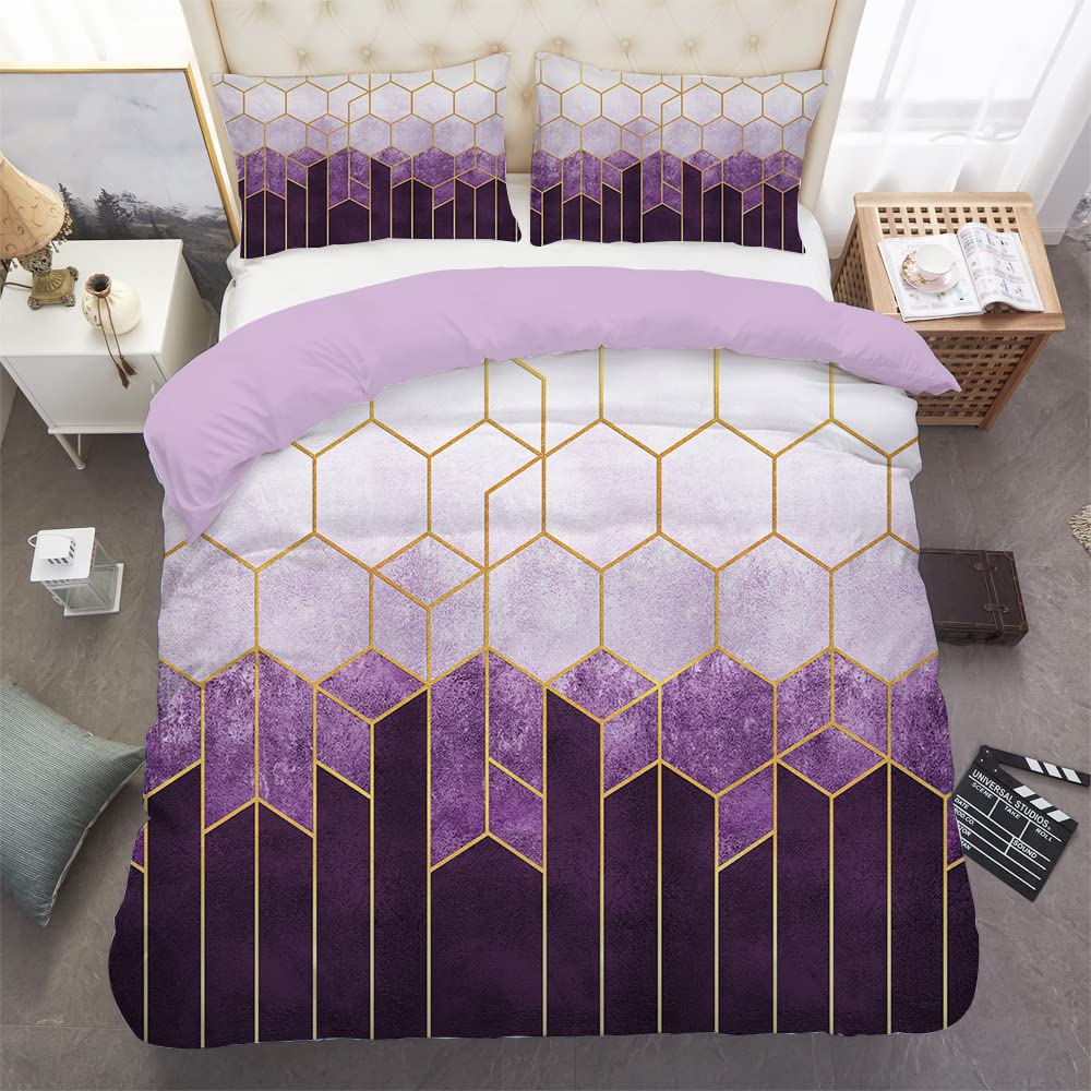 Parure de lit 220x240 adulte au motif géométrique violet rétro avec housse et taies