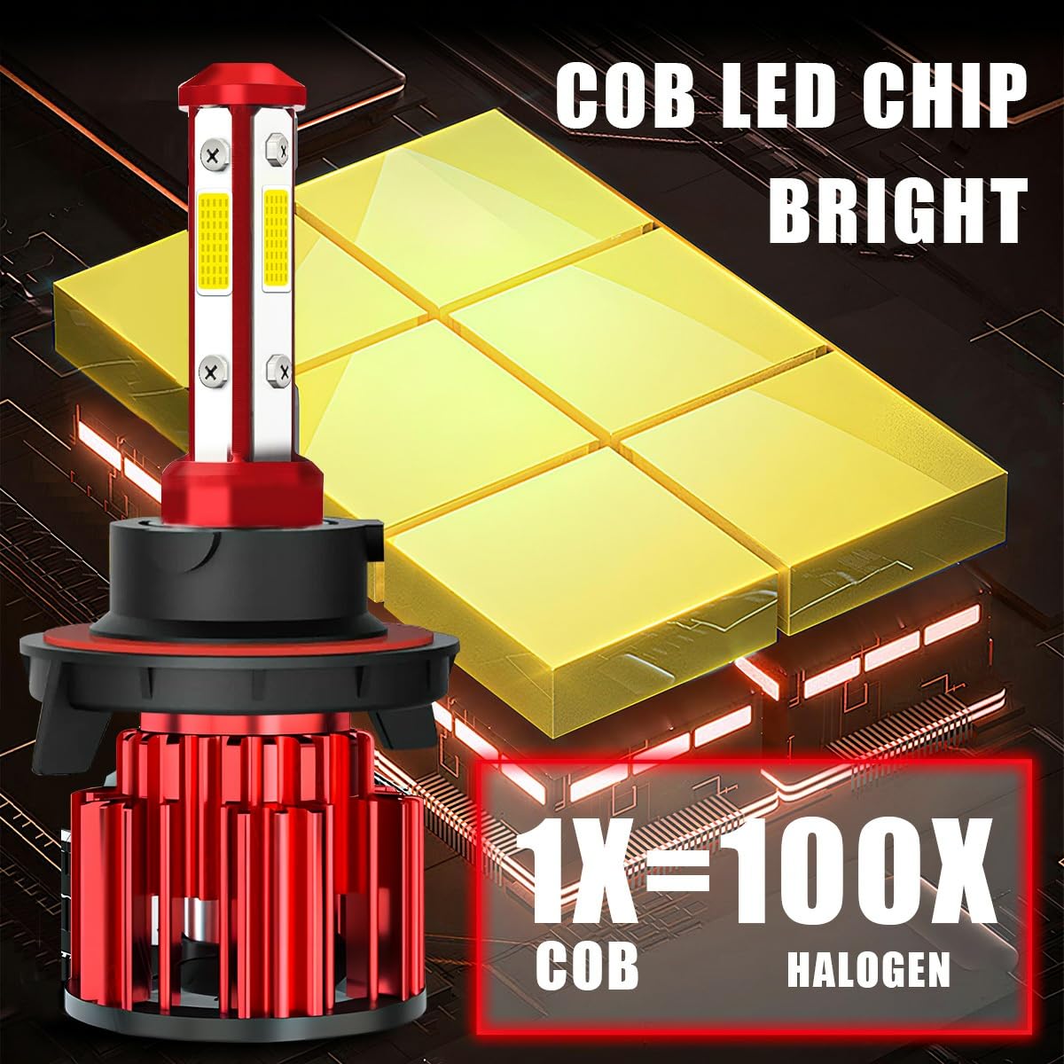 H13 LED Bulb, 800% Brighter, Backup 9008 Bulb 6000K Cool White, Plug and Play IP68 Waterproof Replacement, Pack of 2, Interior Lights License Plate Lights