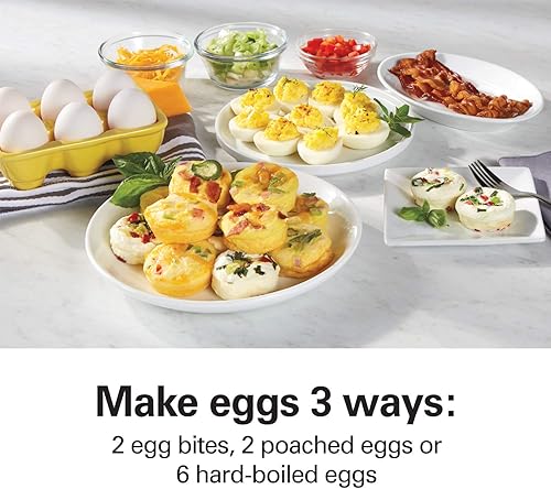 Miniatura 6 de Hamilton Beach Olla eléctrica 6 en 1 para huevos duros y máquina eléctrica para picaduras de huevos al vacío estilo Sous Vide, olla de huevos duros