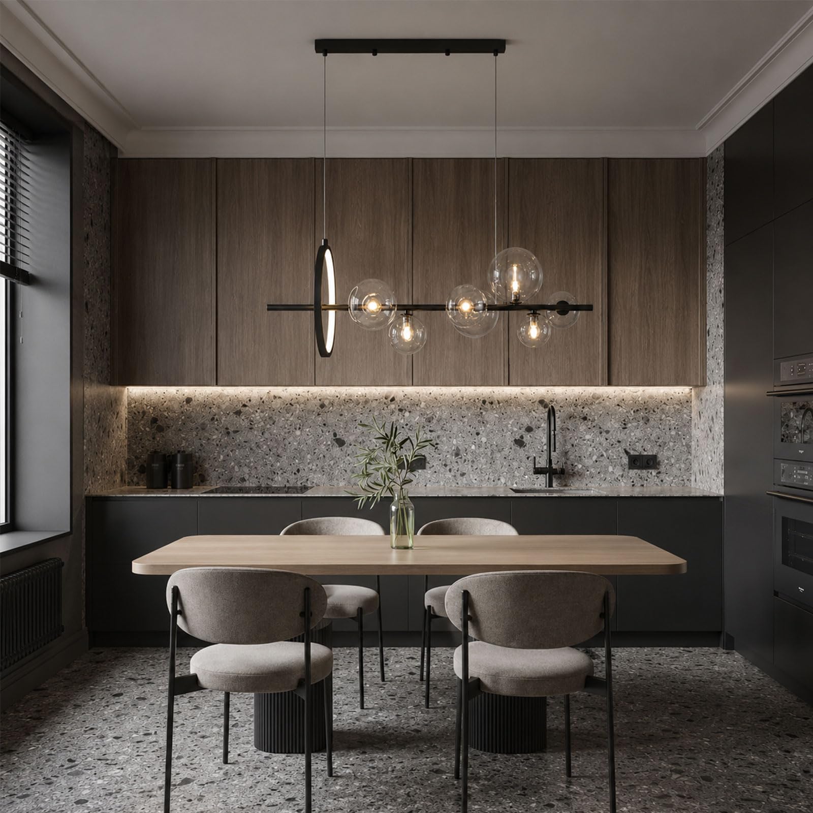 CONERY Lampada a sospensione moderna in metallo con sfera, lampadario in vetro a 7 luci/10 luci, lampada a sospensione industriale a sospensione a soffitto nero per camera da letto, soggiorno, cucina