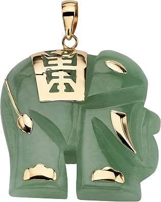 PalmBeach 14K Yellow Gold Genuine Green Jade Good Luck Elephant Charm Pendant 33mm