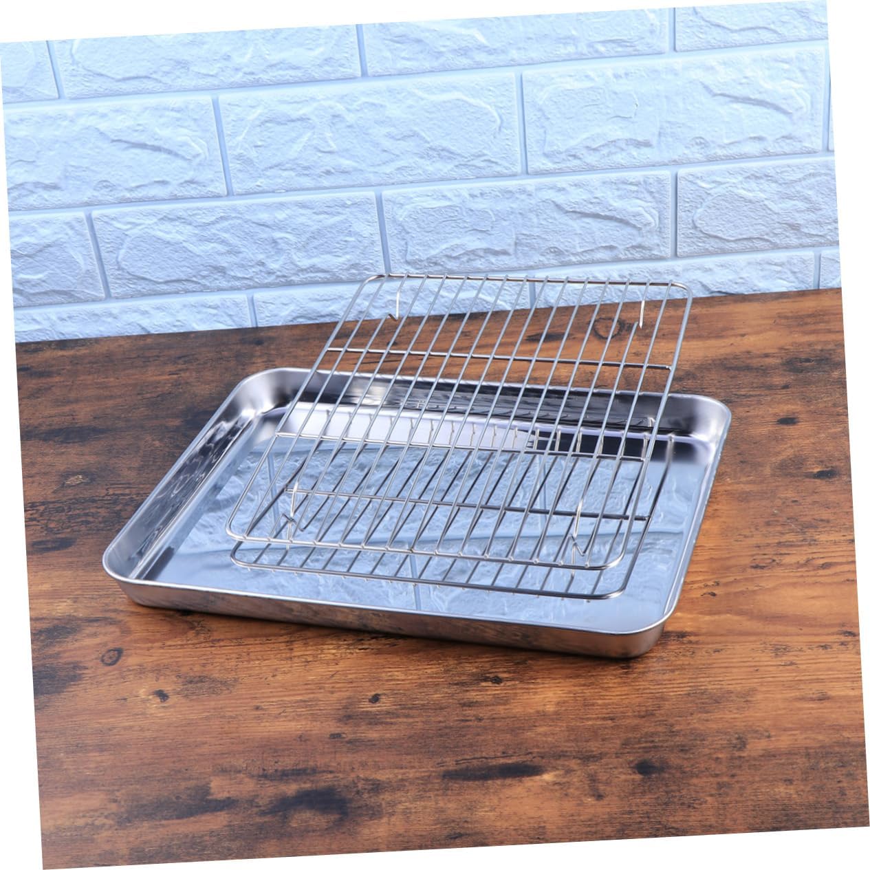 OUNONA 2pcs 1 Set Stainless Steel Baking Sheet and Cooling Rack Set Cookie and Cake Baking Tools for Home and Restaurant Use Easy Release and Mess Cleanup