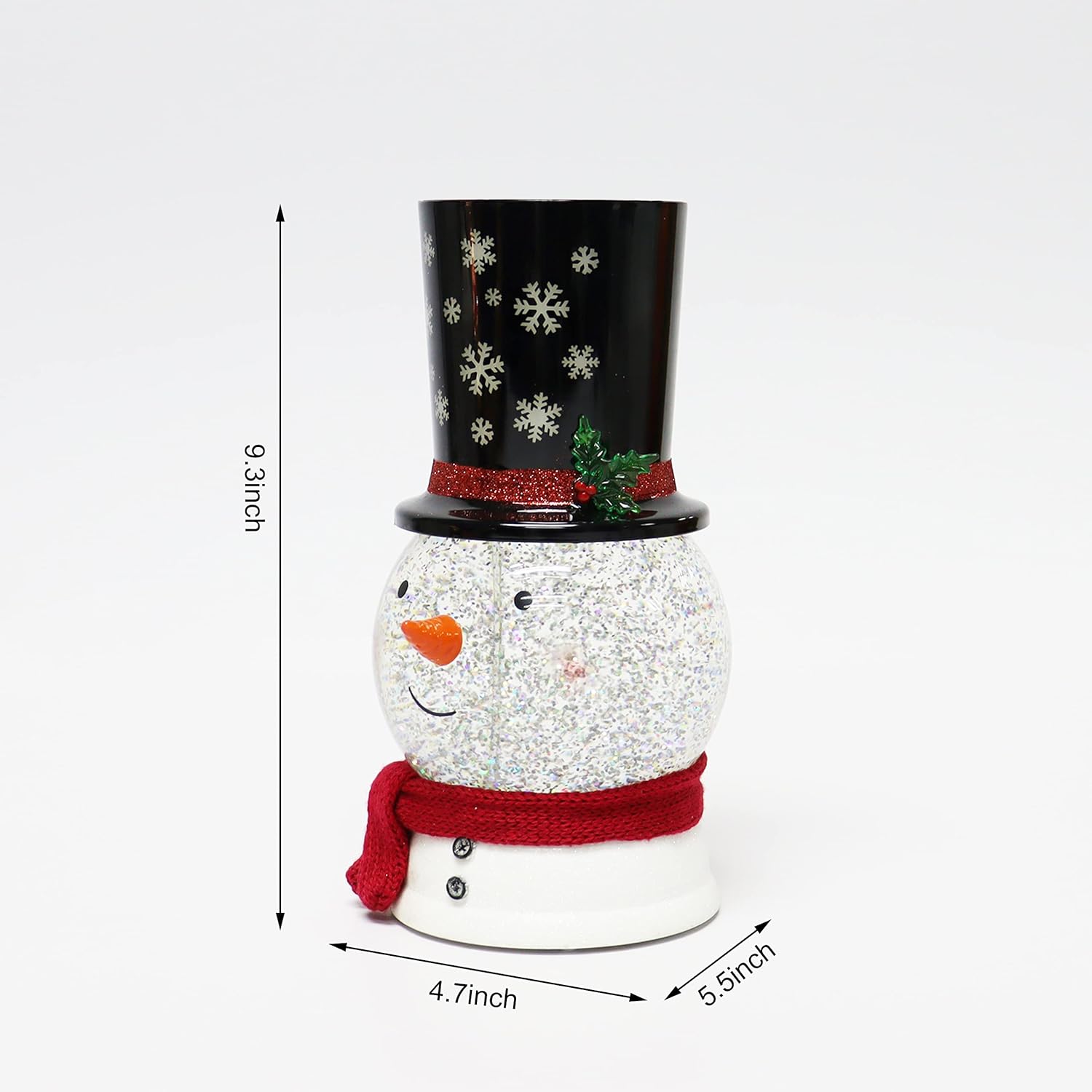 Snowman Snow Globe Water Spinning LED Lighted Snowman Moments in Time Battery Operated Christmas Tabletop Decoration Festive Glitter Globe Holiday Décor Gift (9.4”H x 5.5”W x 4.8”D)