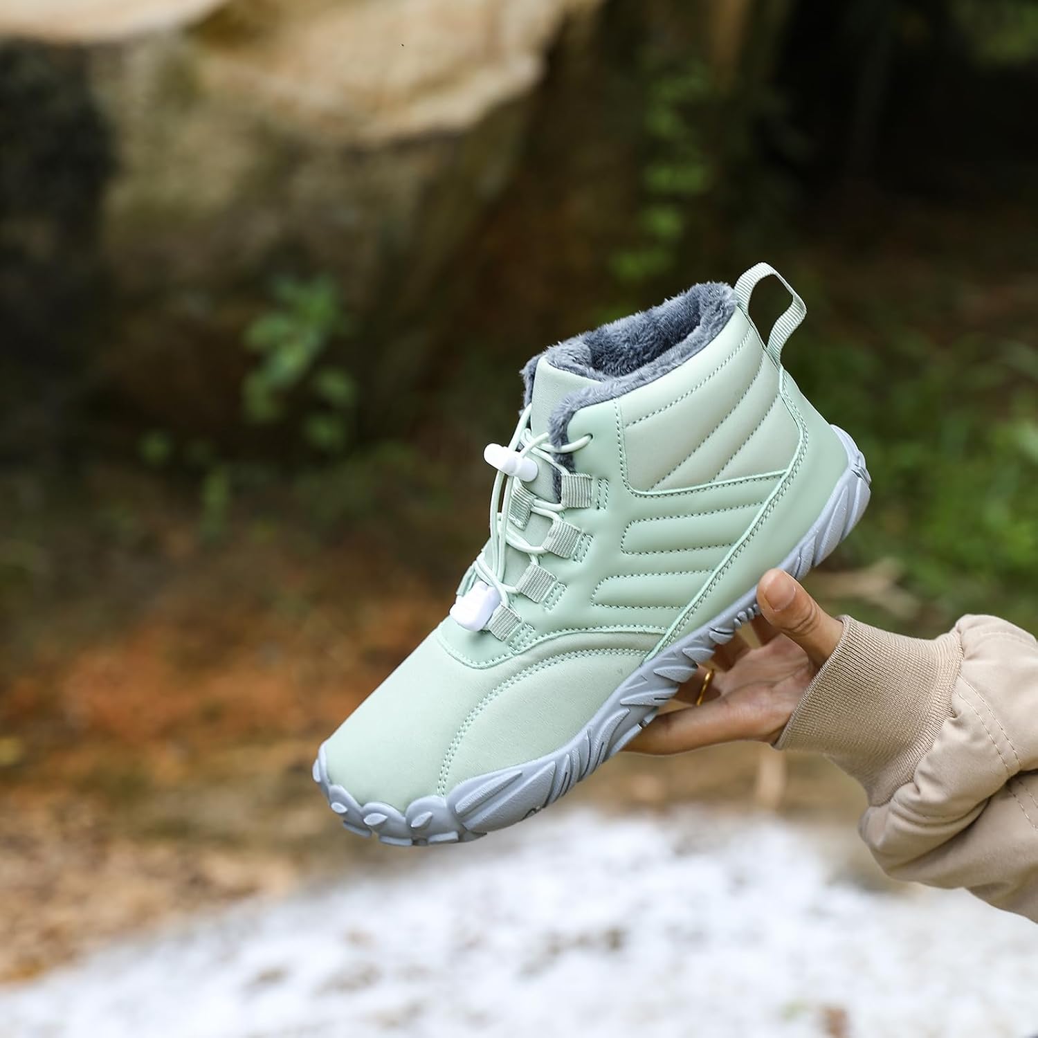 Mens Womens Winter Barefoot Shoes 2025 Outdoor Warm Wide Toe Box Shoes Faux Fur Lined Ankle Sneakers Hiking Walking Waterproof Snow Boots