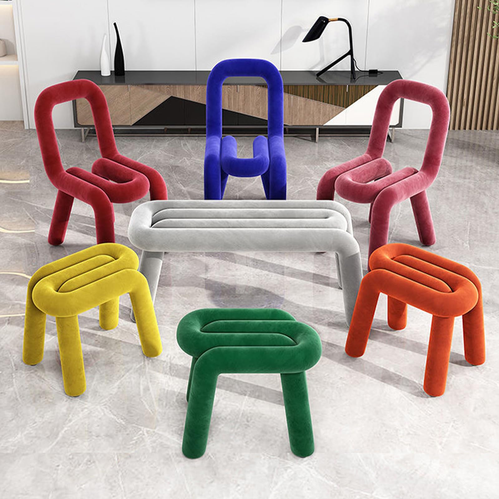 Generisch Kleiner Ottoman aus Samt, speziell geformter Schminkstuhl, Schminkstuhl, modischer Fußhocker, Fußstütze, Schminkhocker für Wohnzimmer, Schlafzimmer, Ankleidezimmer, Blau