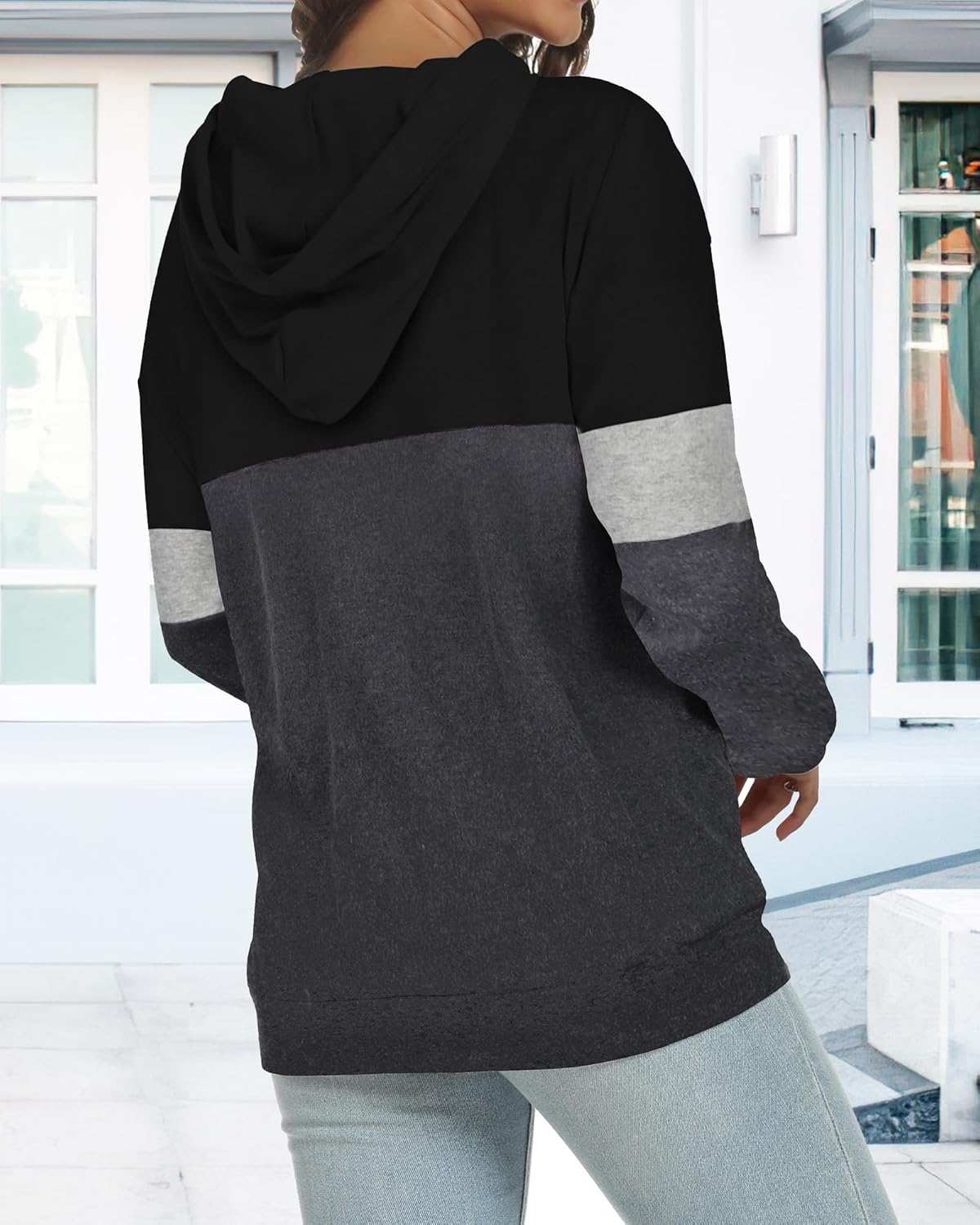 Women's Hoodies Long Sleeve Sweatshirts Drawstring Pullover Tops with Pocket Casual Loose Blouses Tunic - Image 5