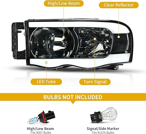 Miniatura 9 de DWVO Conjunto de faros delanteros compatible con Dodge Ram 1994-2001 1500/1994 1995 1996 1997 1998 1999 2000 2001 2002 Dodge Ram 2500 3500 de OE