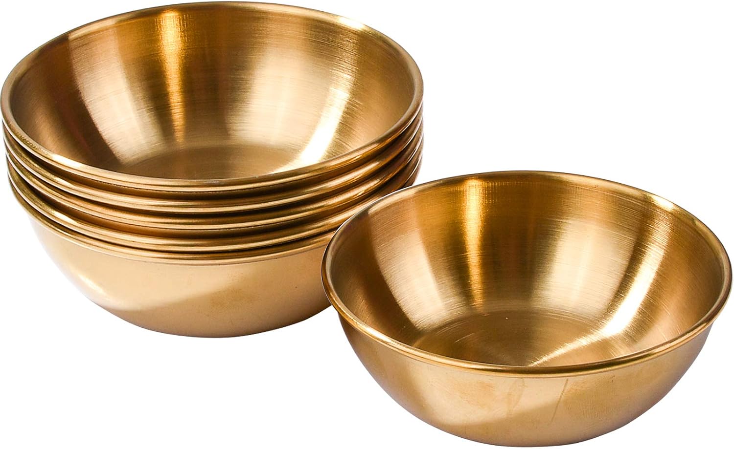 6-Pc Stainless Steel Soy Sauce Dish Set, Round Golden Dipping Bowls for Sushi, Dumplings & Hot Pot, Metal Seasoning Dishes for Condiments, Appetizers & Spices, Dishwasher Safe