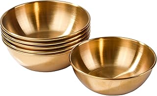 Japanese Stainless Steel Soy Sauce Dishes 6 pcs Round Seasoning Dishes Sushi Dipping Saucers Bowl Asian Sauce Bowls for Mini Appetizer Side Dishes and Ice Cream Gold