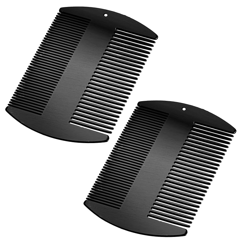 Boao 2 Pentes de Metal para Barba e Bigode em Aço Inoxidável, Tamanho de Cartão, Preto