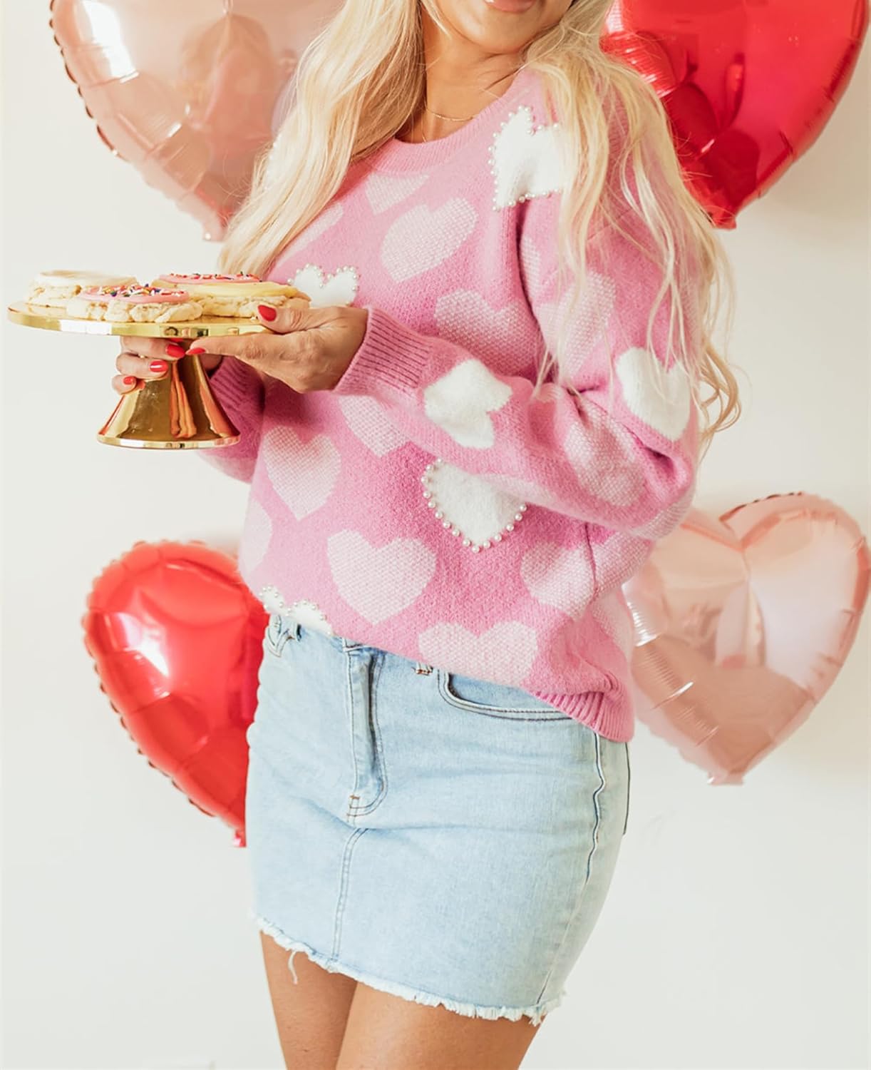 Heart Sweater for Women Valentines Cute Print Crewneck Long Sleeve Oversized Love Sweaters Knit Pullover Tops - Image 4