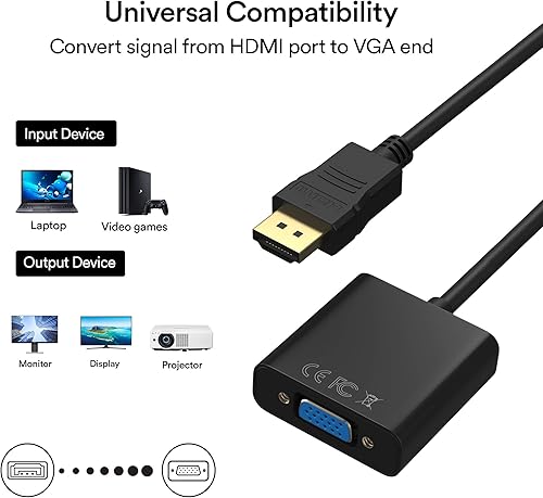 Miniatura 4 de Adaptador HDMI a VGA 1080P, HDMI macho a VGA hembra adaptador con audio y CC para computadora portátil, PC, escritorio, TV, Xbox, PS3, PS4, etc.