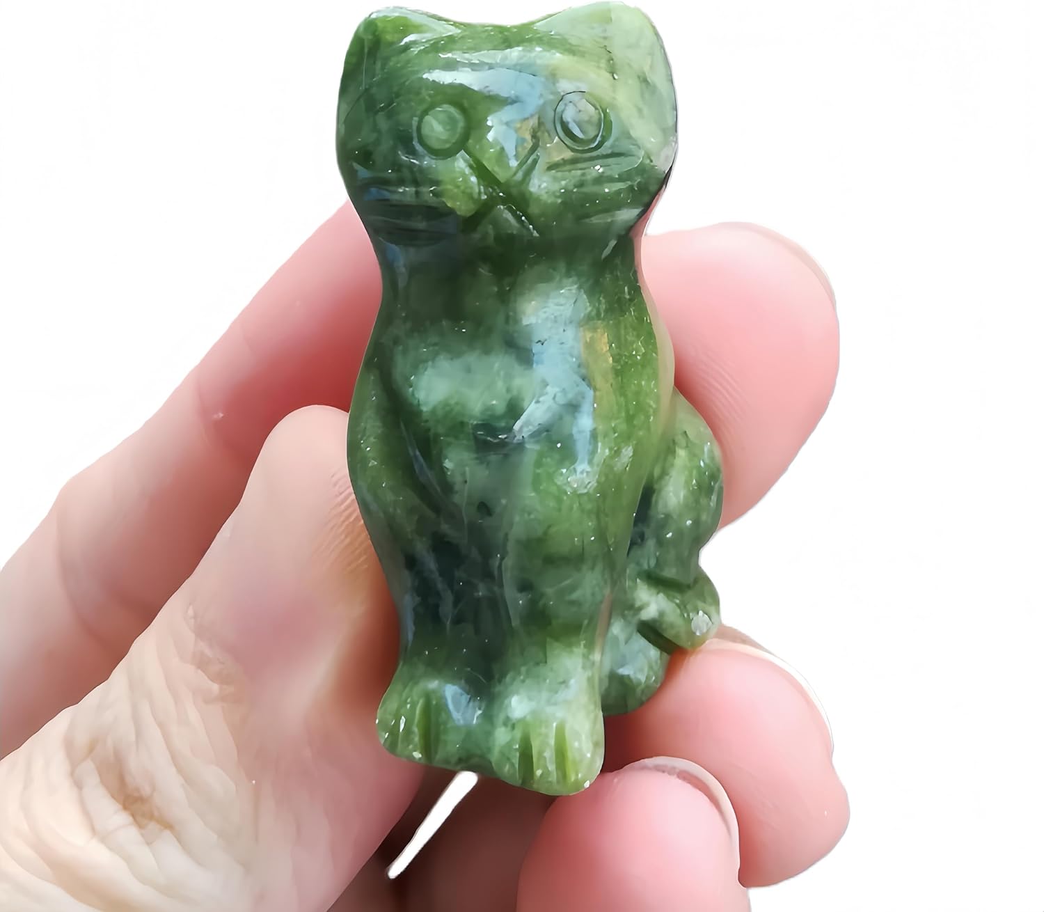 Natural Green Jade Handcrafted Cat Crystals and Healing Stones Figures Indoor Decorative Stones,1.57 Inchs Lovable Feline Art Piece for Cat Lovers,Office or Living Room
