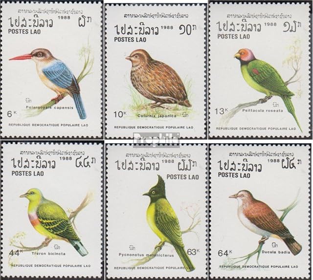 Prophila Collection Laos 1082-1087 (Completa.edición.) Nuevo con Goma Original ** MNH 1988 Aves (Sellos…
