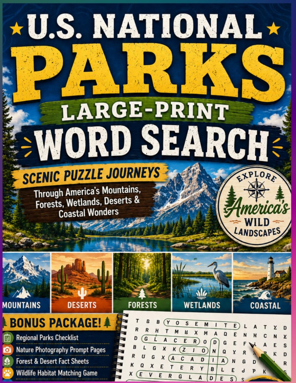U.S. National Parks Large-Print Word Search: Scenic Puzzle Journeys Through America's Mountains, Forests, Wetlands, Deserts & Coastal Wonders