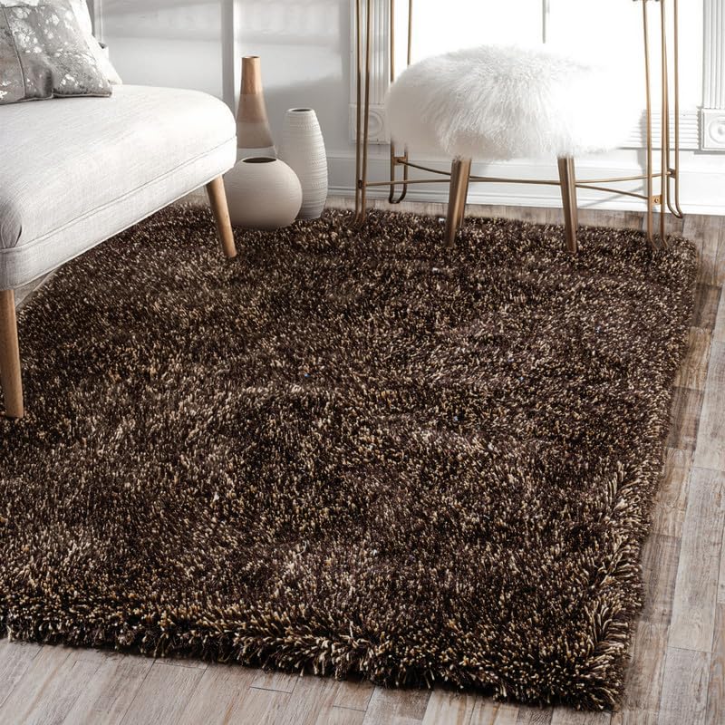 Image of FIASCO Round Shaggy Carpet Plain Fur Rugs Home and Office Sqaure Microfiber 2 Inch Pile Height Back in Canvas Modern Interior Mats 2x2 Feet Brown Gold Mix