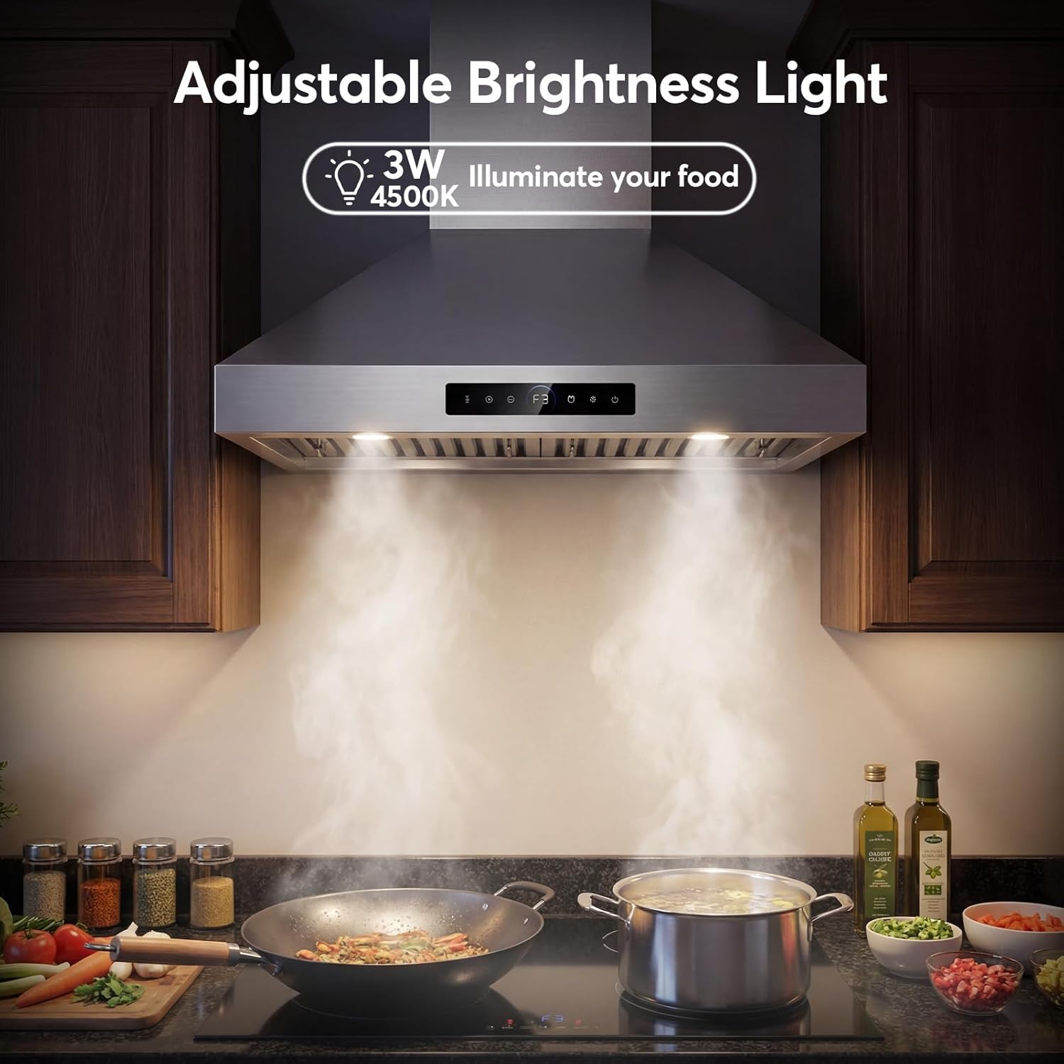 30 Inch Wall Mount Range Hood - 900 CFM, Kitchen Hood with 4-Speed Fan, Gesture & Touch Control, Stainless Steel Stove Vent Hood with Adjustable LED, Grease Filter and Auto Delay Shut-Off