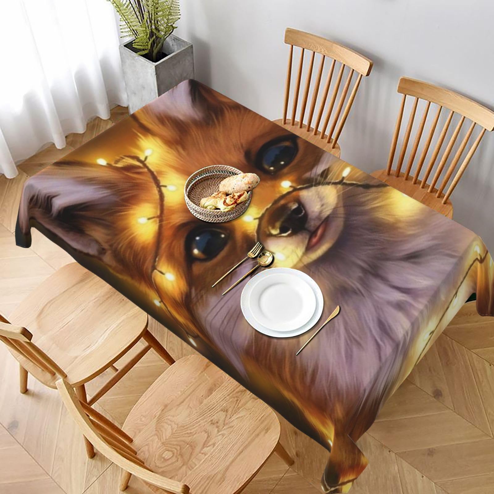 BNVSADC Cute fox Printed Rectangle Tablecloth 228x152 CM, Water Resistant Polyester Table Cloth Decorative Fabric Table Covers for Kitchen Dining Table Parties Camping