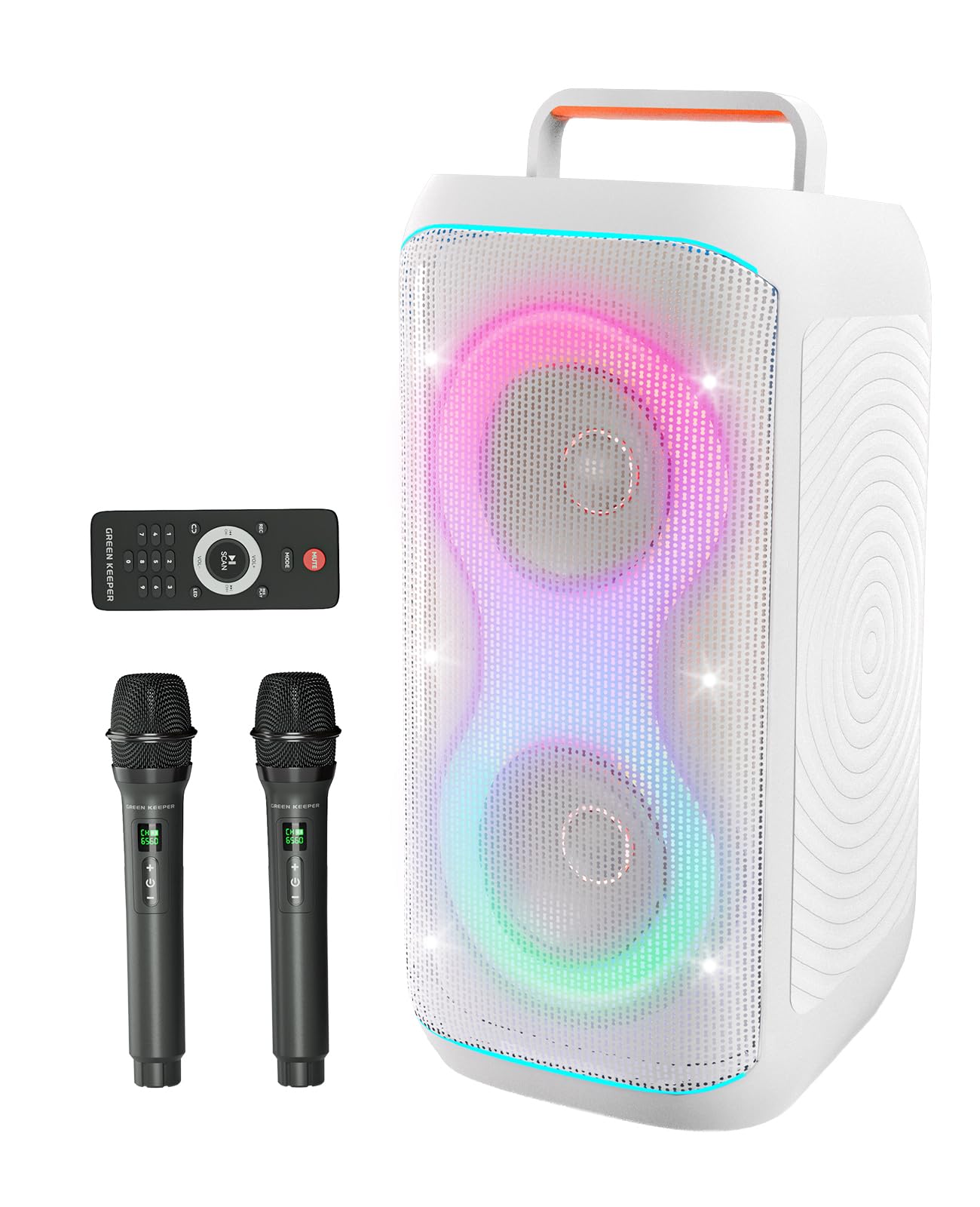 GKD61 Cassa Karaoke con 2 Microfoni UHF Wireless, Cassa Bluetooth Portatile da 400W di Potenza di Picco, Subwoofer da 6,5", Sistema Karaoke Professionale, Supporto USB/TF/AUX, Ideale per Grandi Feste