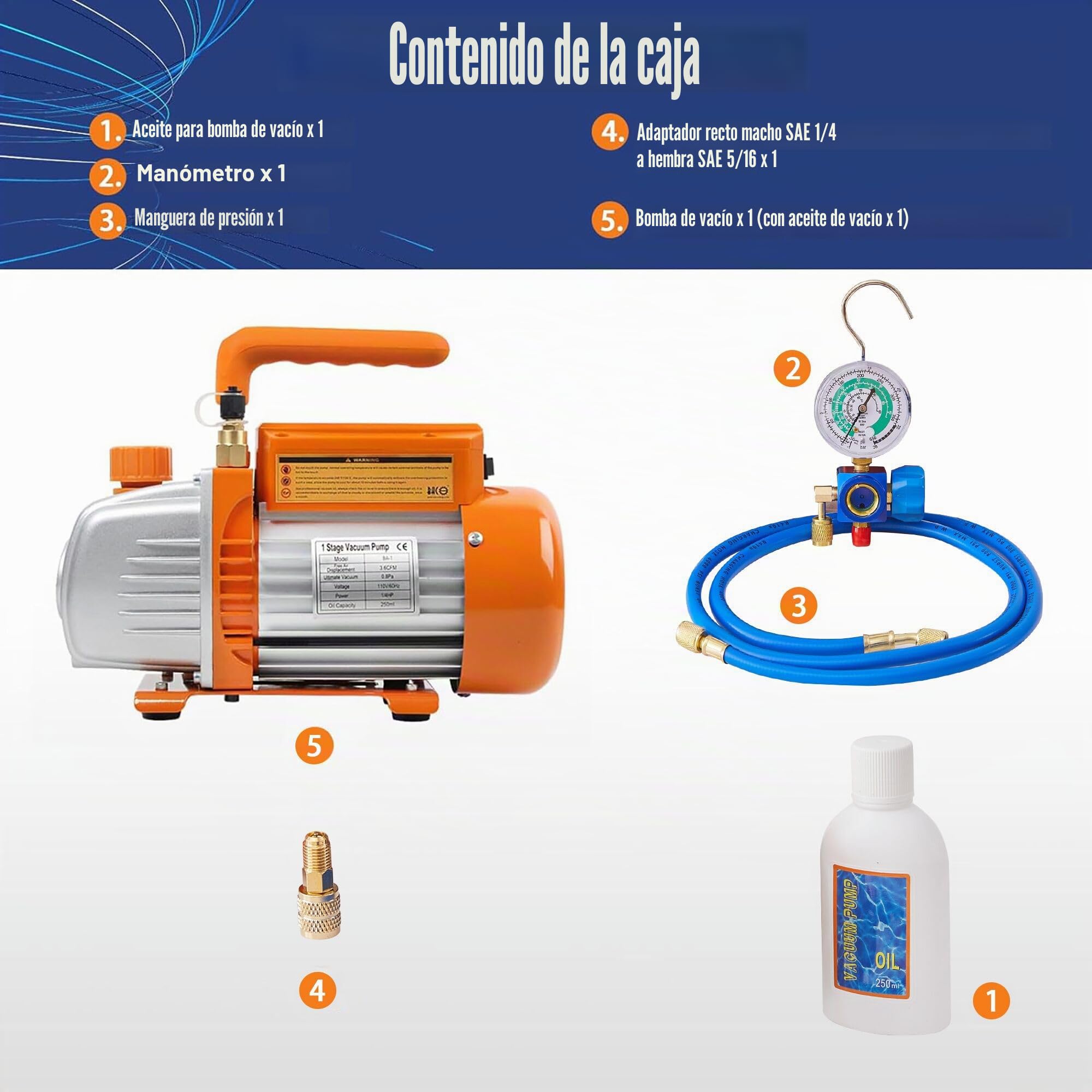 BACOENG Bomba de Vacío con Manometros Aire Acondicionado, Kit Carga Aire Acondicionado Ideal para R134a R410A R407C