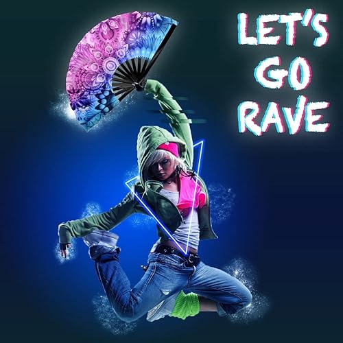 Miniatura 8 de OMyTea Pride Rainbow Fan - Ventilador de mano plegable grande para hombres y mujeres, para EDM, festival de música, club, evento, fiesta, baile,