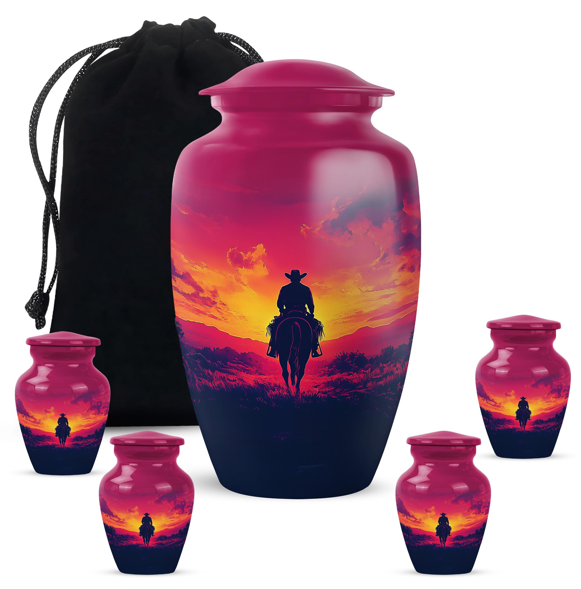 Cowboy Urn - Large &amp; Small Urns for Human Ashes Adult Male - Urn for Ashes for Women - Funeral Urns for Adult Ashes Women (Combo - 10" &amp; 3", 5 Pcs)