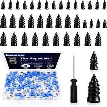 NACHLYNN 40 Pcs Tire Repair Rubber Nail Kit Tire Repair Nails with 2 Sizes and Screwdriver for Car Motorcycle Truck