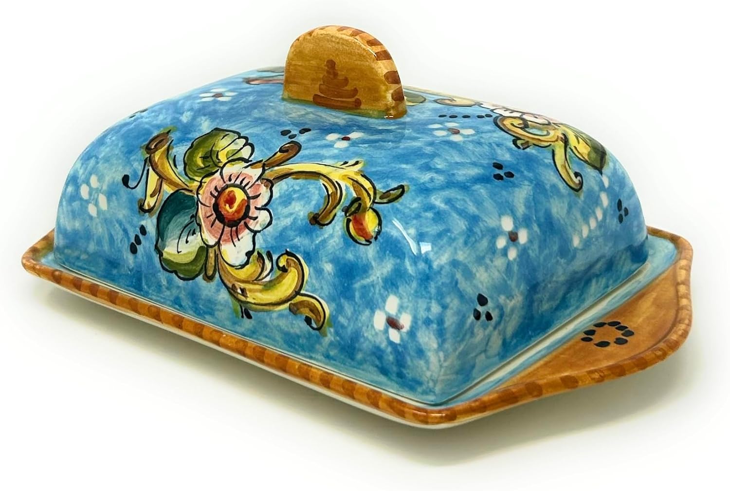 CERAMICHE D'ARTE PARRINI- Italian Ceramic Butter Dish Art Pottery Hand Painted Collection Pattern Amalfi Lemons Made in ITALY Tuscan Florence