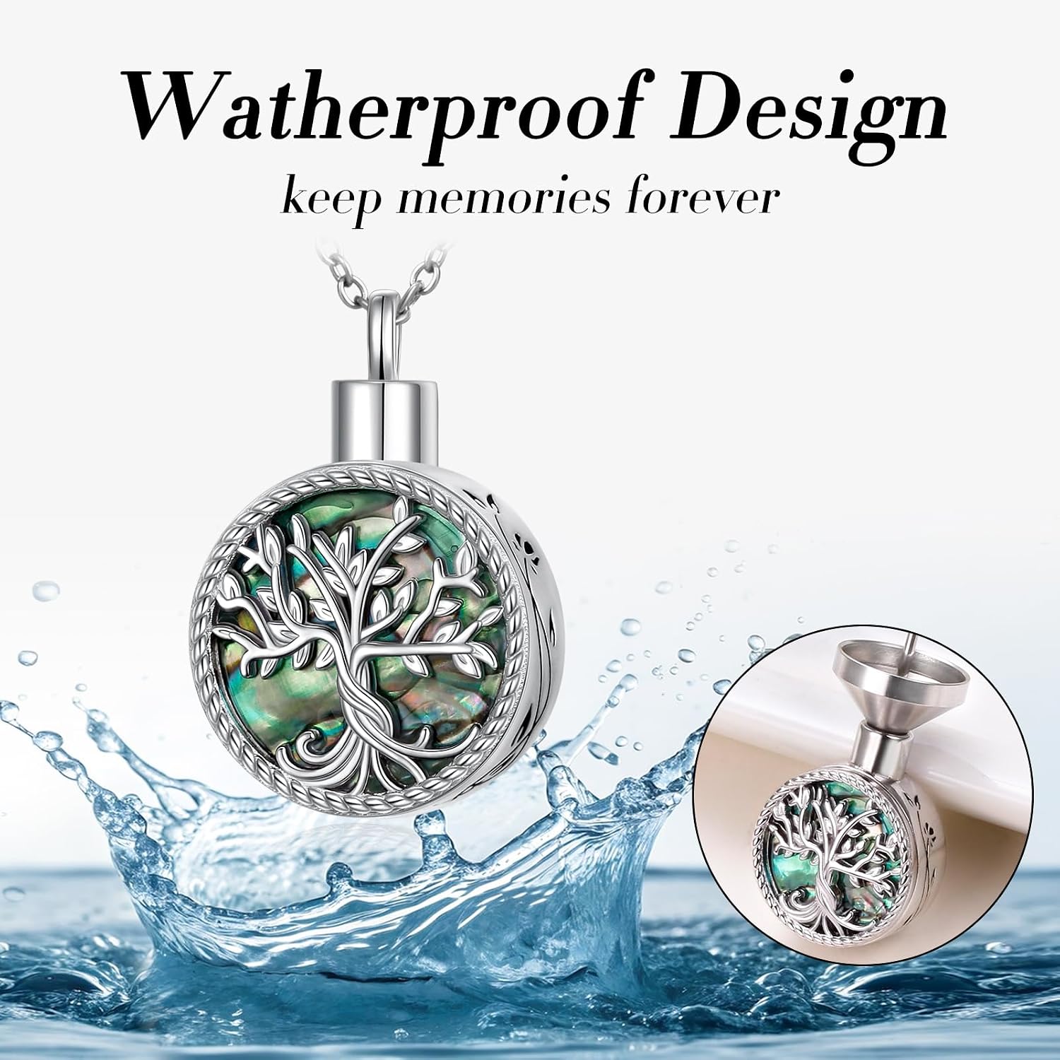 DAOCHONG Cremation Jewelry Tree of Life Urn Necklace for Ashes for Women Men 925 Sterling Silver Ashes Keepsake Necklace Memorial Human Pet Urn Pendant Jewelry for Ashes of Loved Ones