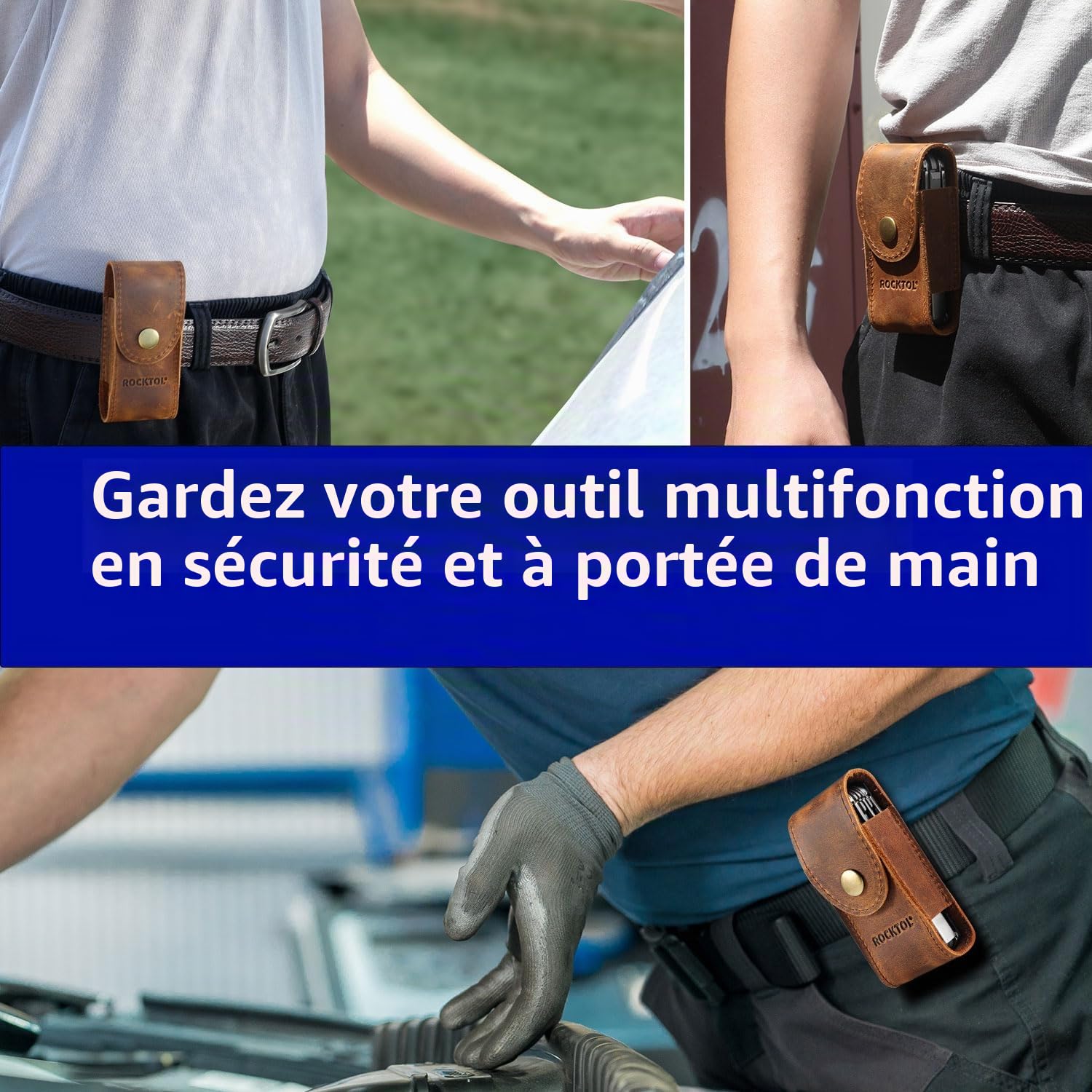 ROCKTOL Gaine pour outil multifonction en cuir de qualité supérieure pour ceinture, étui à couteau multifonction pour outils multifonctions de 10,7 cm pour EDC, camping, randonnée en plein air