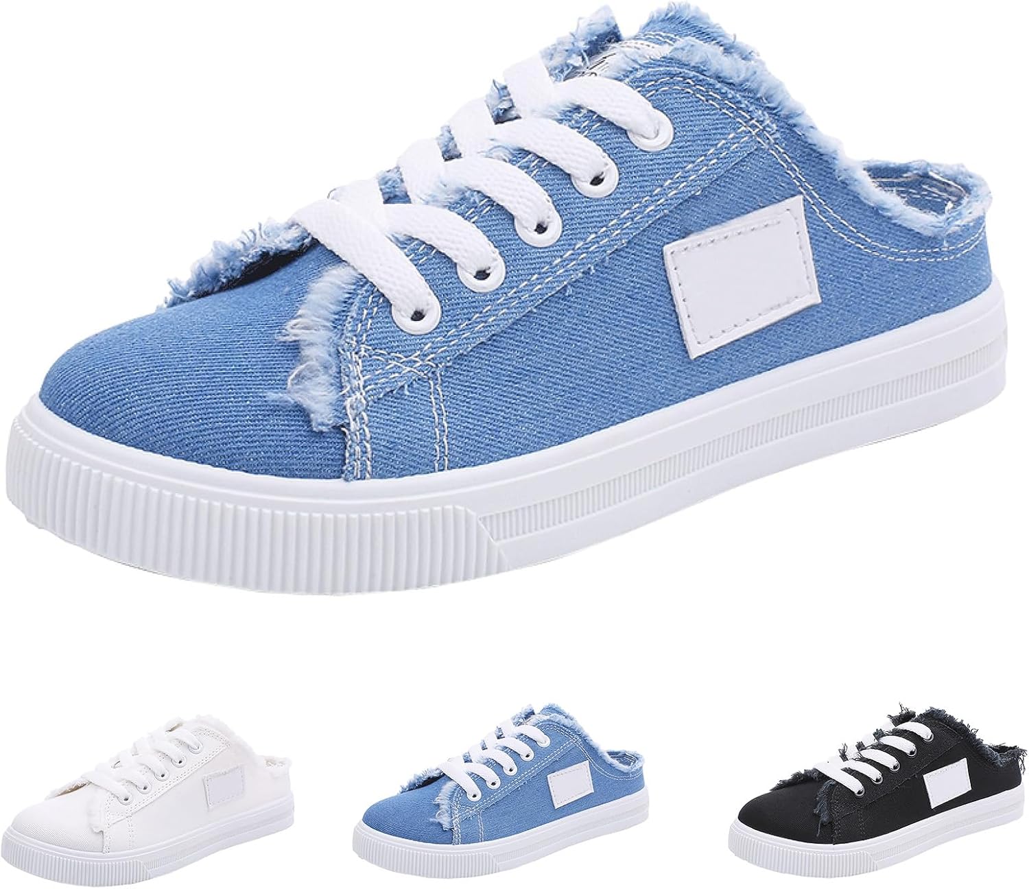 Women Canvas Mules Fashion Casual Slip on Solid Color Canvas Slippers Summer Lightweight Closed Toe Open Back Low Top and Lace up Walking Shoes Classic Comfort Flats