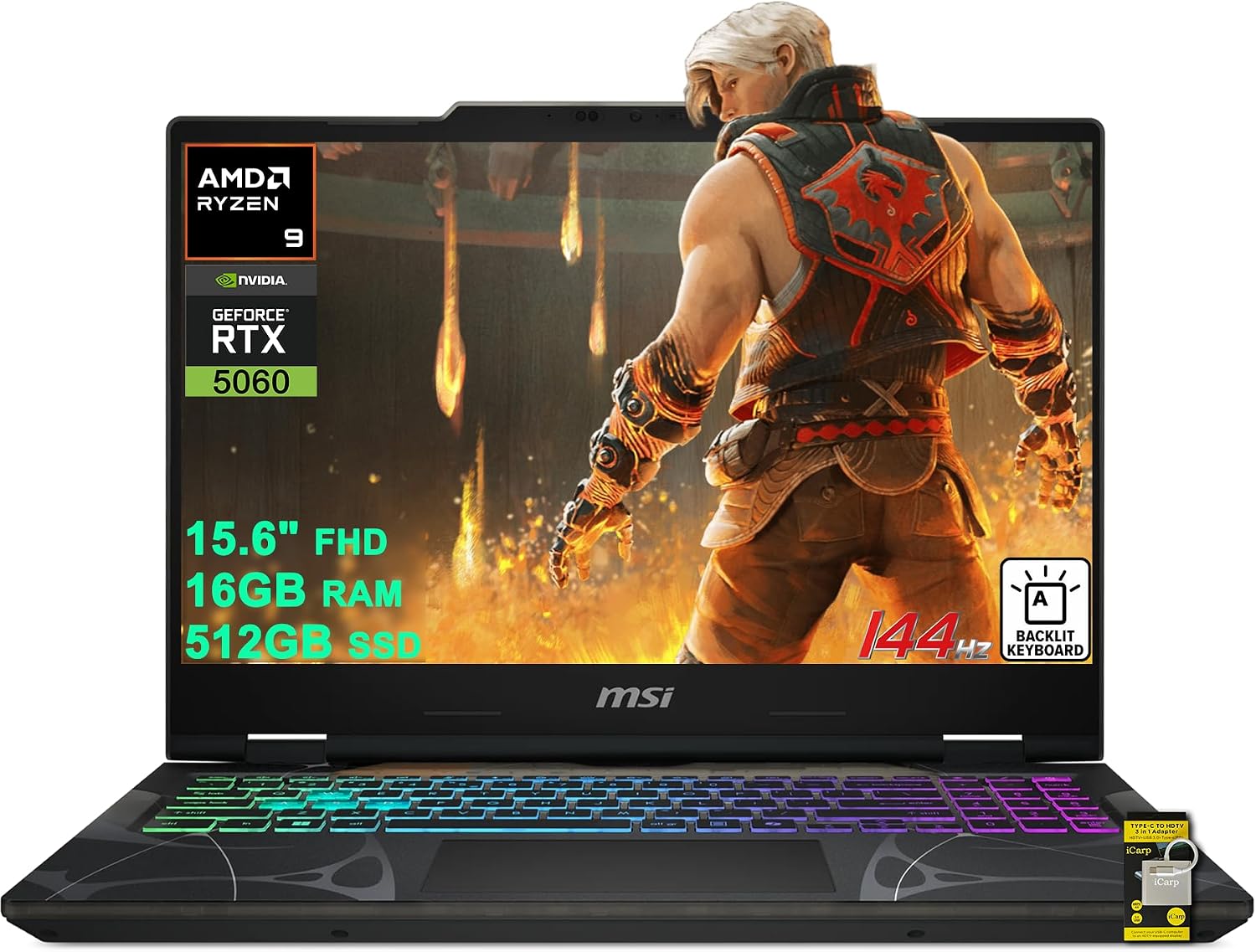 msi Cyborg 15 Gaming AI Laptop 15.6" FHD IPS 144Hz AMD 8-core Ryzen 9 270 (Beats i9-12950HX) 16GB RAM 512GB SSD GeForce RTX 5060 GDDR7 (Up to 572 AI Tops) 4-Zone RGB Backlit Type-C Win11 ICP Hub