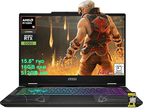 msi Cyborg 15 Gaming AI Laptop 15.6" FHD IPS 144Hz AMD 8-core Ryzen 9 270 Beats i9-12950HX 16GB RAM 512GB SSD GeForce RTX 5060 GDDR7 Up to 572 AI Tops 4-Zone RGB Backlit Type-C Win11 ICP Hub